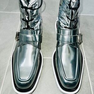 Christian Louboutin Paris Our Georges Red Sole Leather Combat Boots Sz 11.5